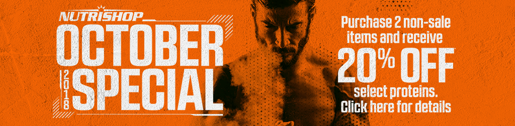 2018 Oct Special - Purchase 2 non-sale items and receive 20% off on your choice of the following proteins: Pro7ein Synthesis, Forza Pro, Hydro-Pro, Modern Source Protein, Pro5