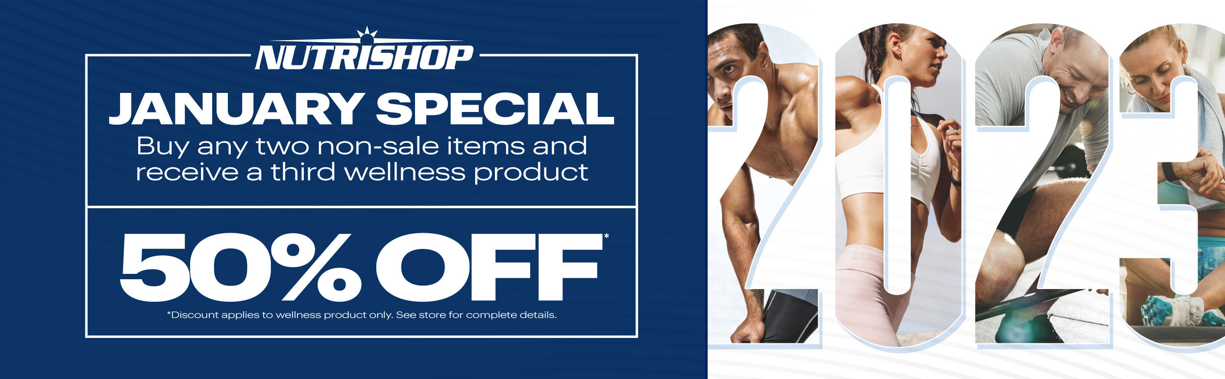 January Special , buy any two non-sale items and receive a third wellness product 50% off.